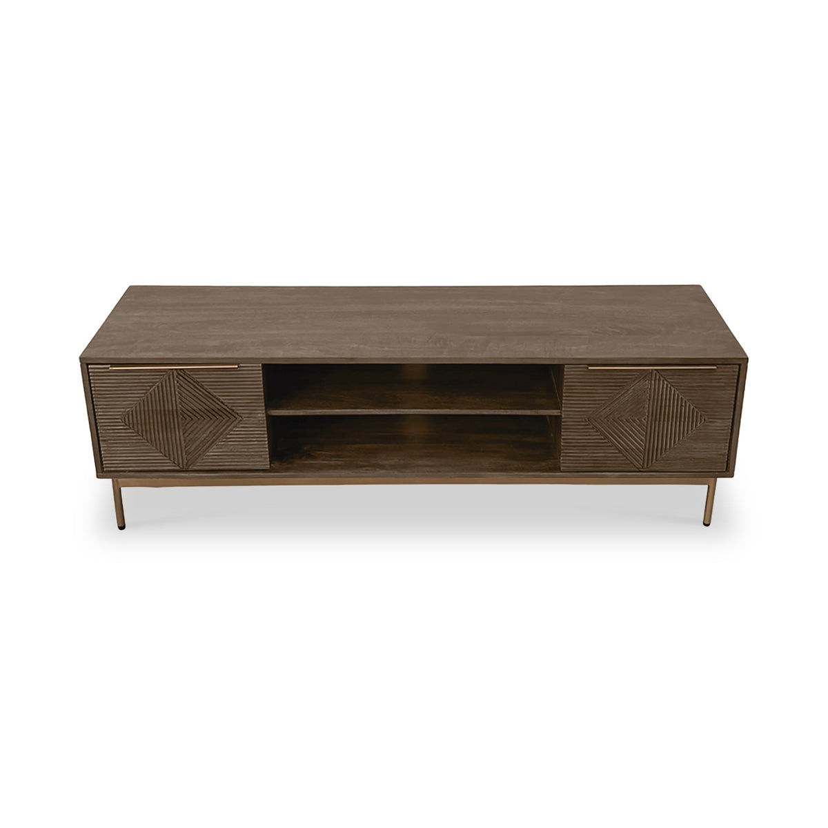 Beau Grooved Brown Mango Wood Large TV Unit