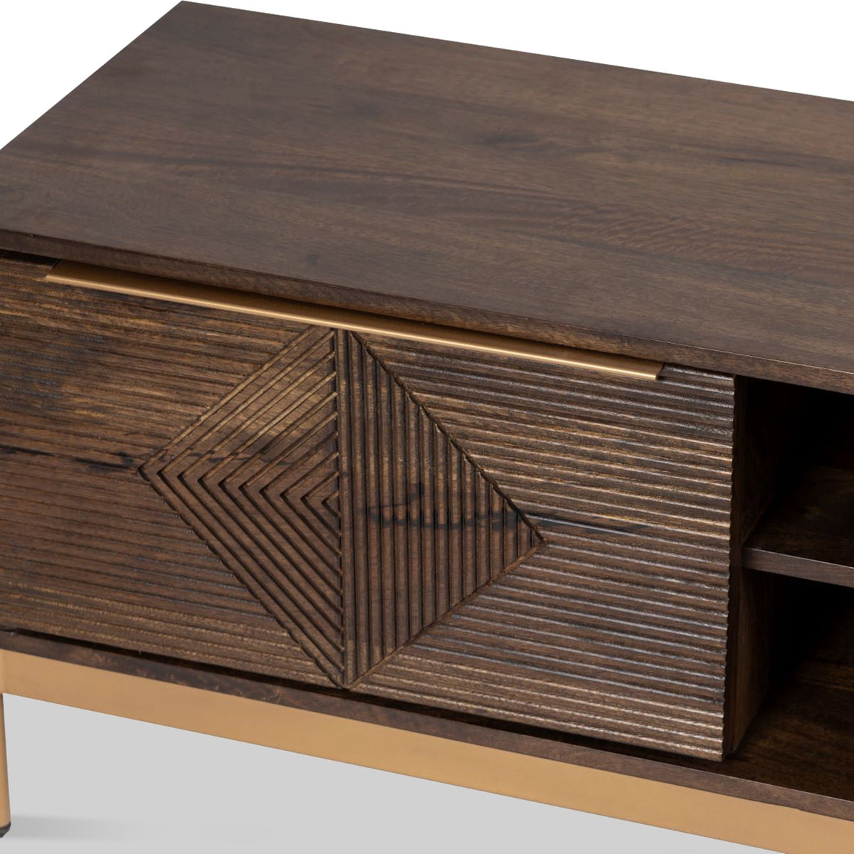 Beau Grooved Brown Mango Wood Extra Large TV Unit