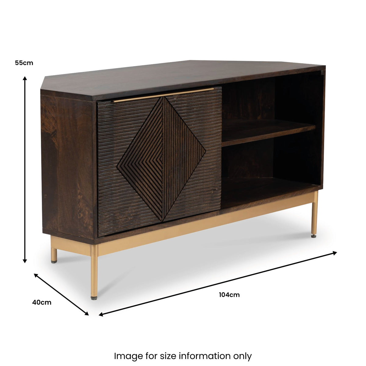 Beau Grooved Brown Mango Wood Corner TV Unit