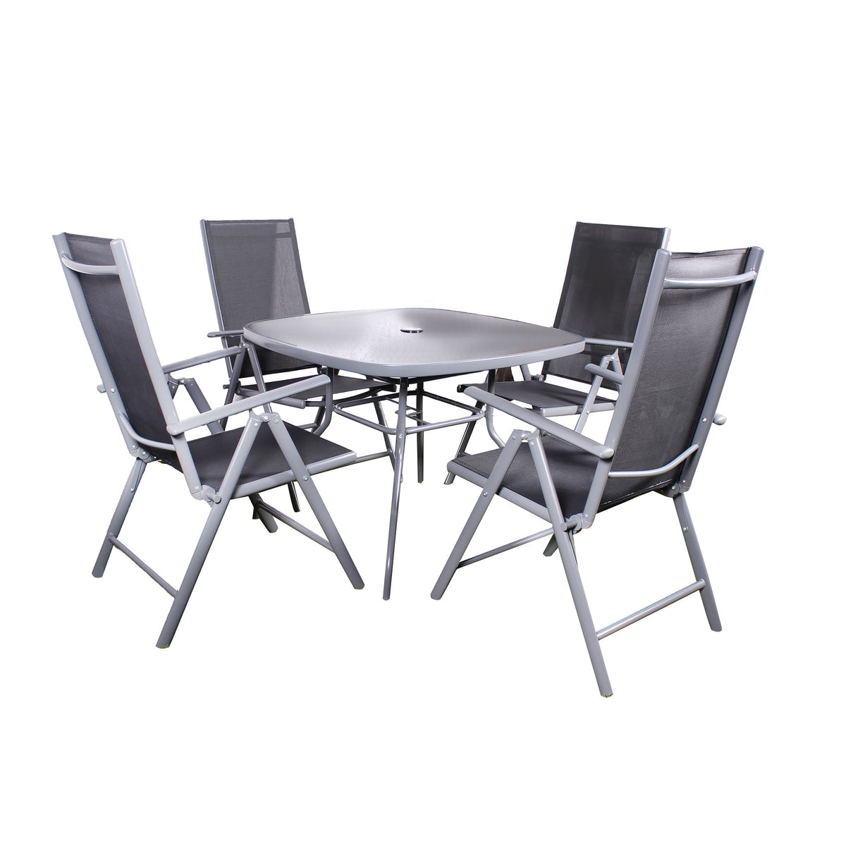 Rio Reclining 4 Seat Dining Set with Parasol