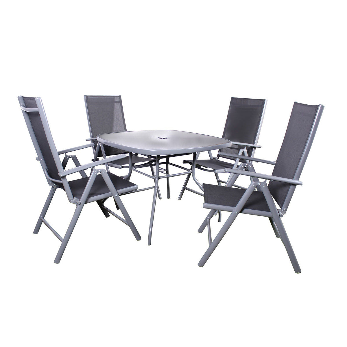 Rio Reclining 4 Seat Dining Set with Parasol