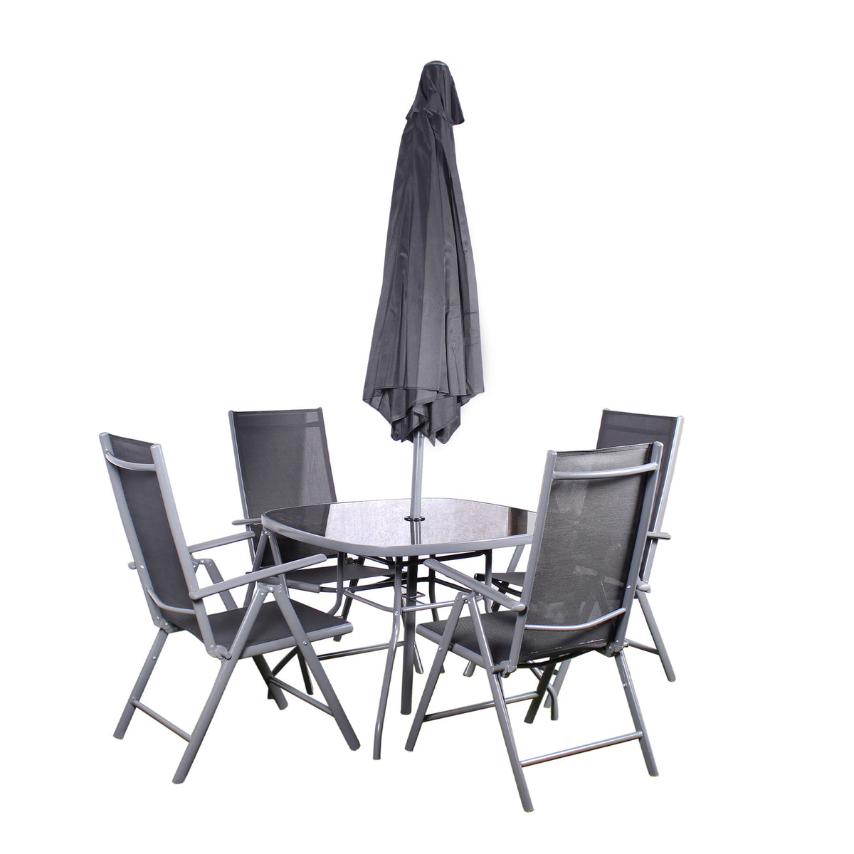 Rio Reclining 4 Seat Dining Set with Parasol