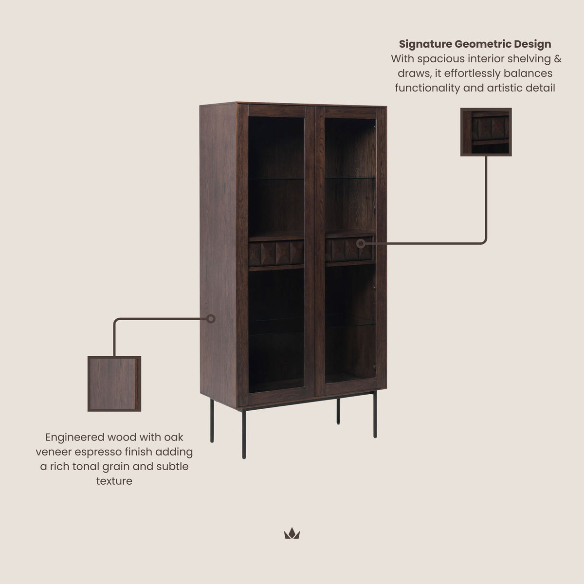 Roka Oak Geometric Display Cabinet