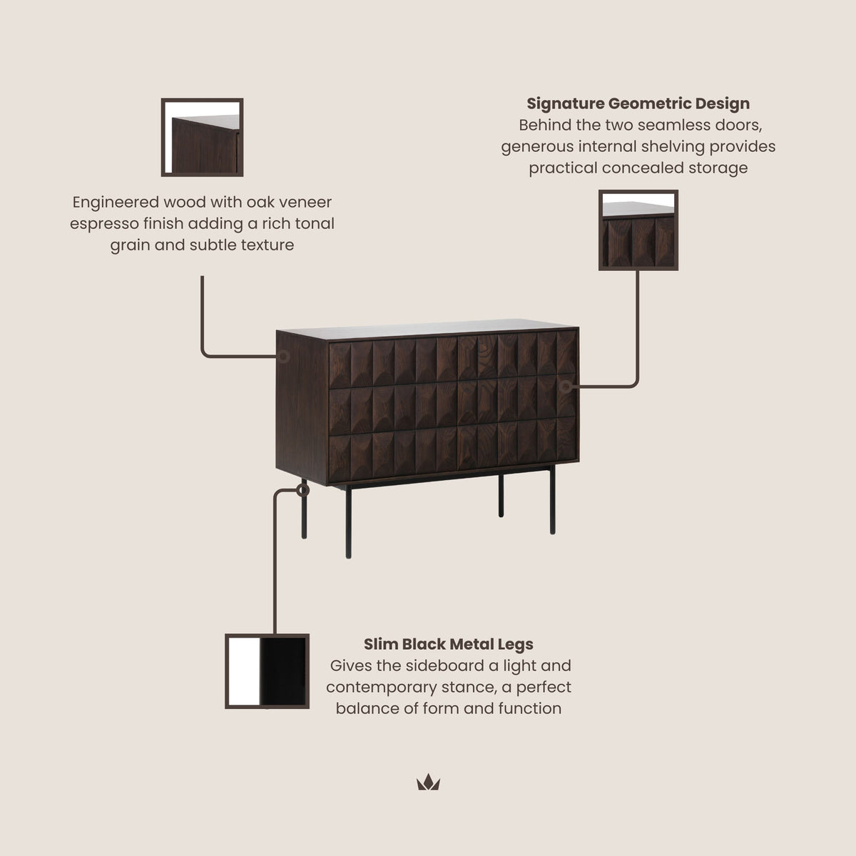 Roka Oak Geometric Large Sideboard