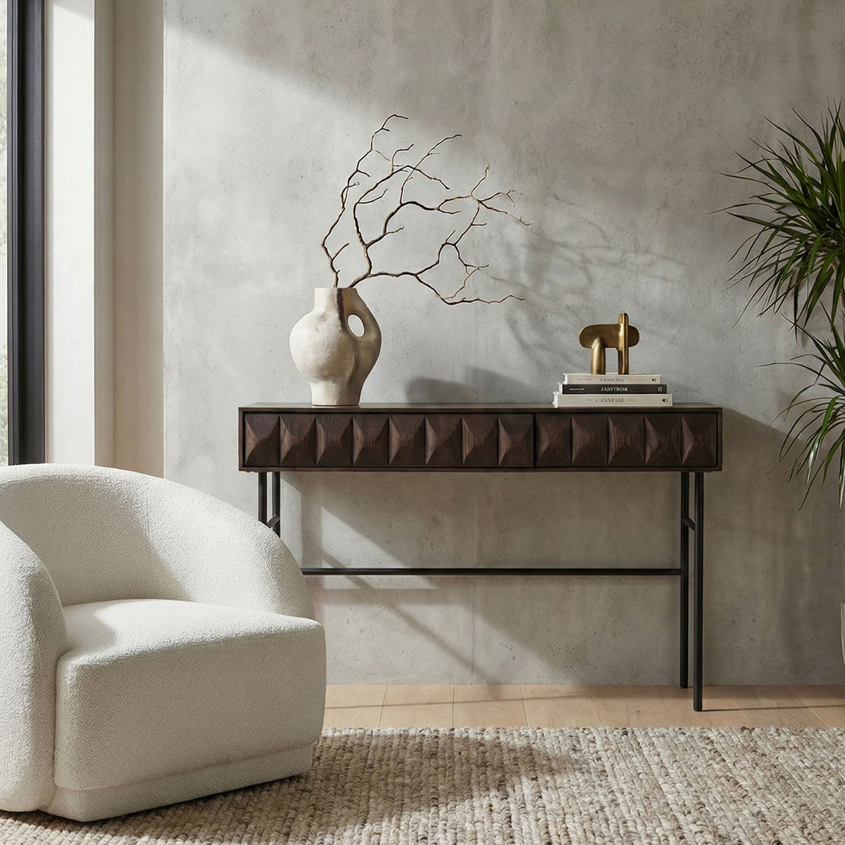 Roka Oak Geometric Console Table