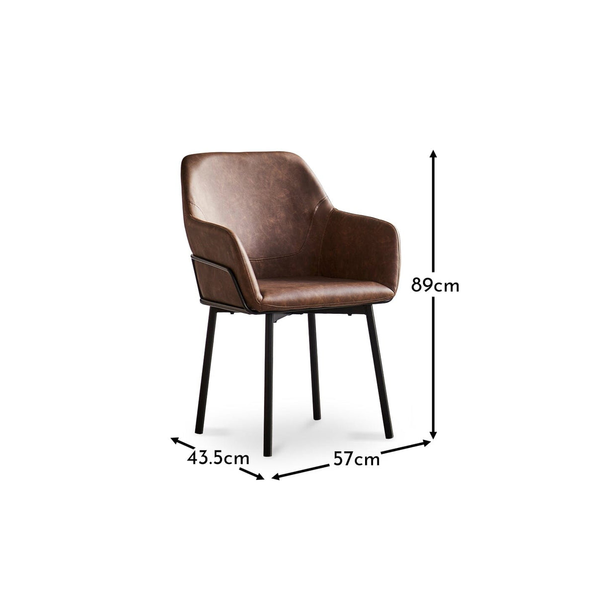 Reagan Saddle Brown Vegan Leather Carver Chairs - Set of 2 - Black Metal Legs