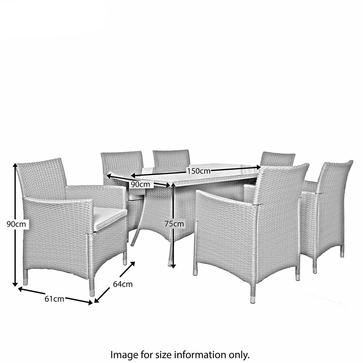 Vada 150cm 6 Seat Rattan Rectangular Dining Set