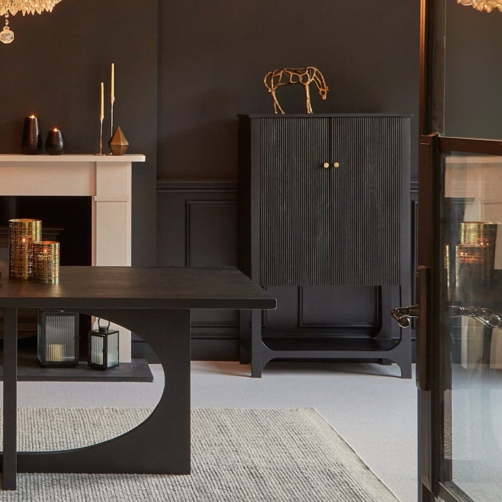 Jade Jet Black Rectangular Acacia Dining Table Set - 4 Seater - Nadine Marl Taupe Dining Chairs with Black Legs