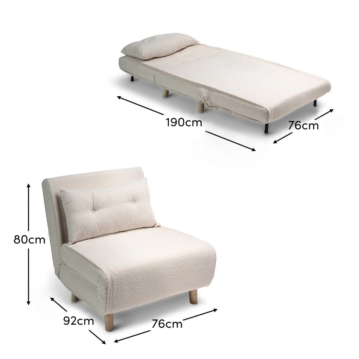 Una Single Sofa Bed - White Teddy