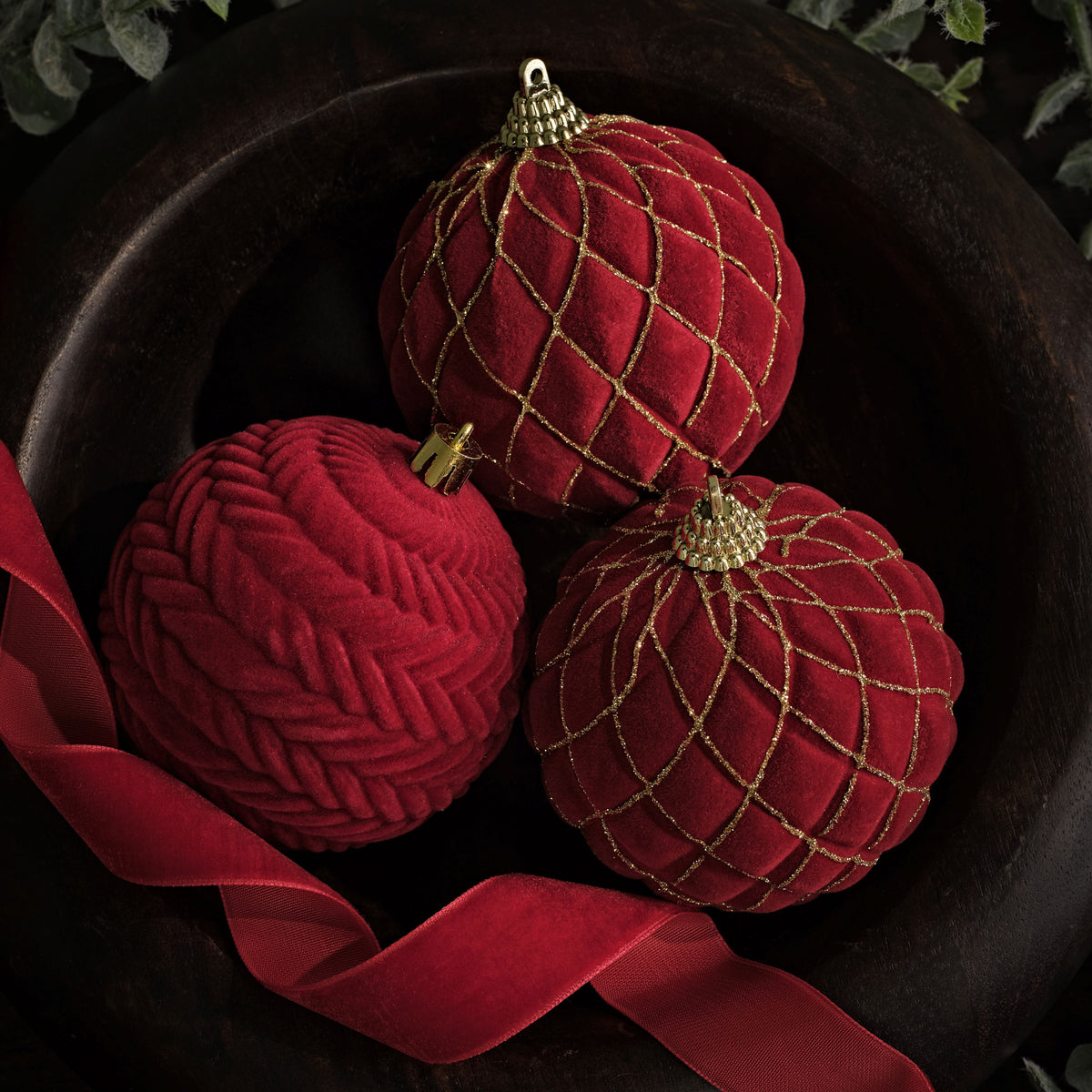 Valen 8cm Shatterproof Bauble - Christmas Red Flocked