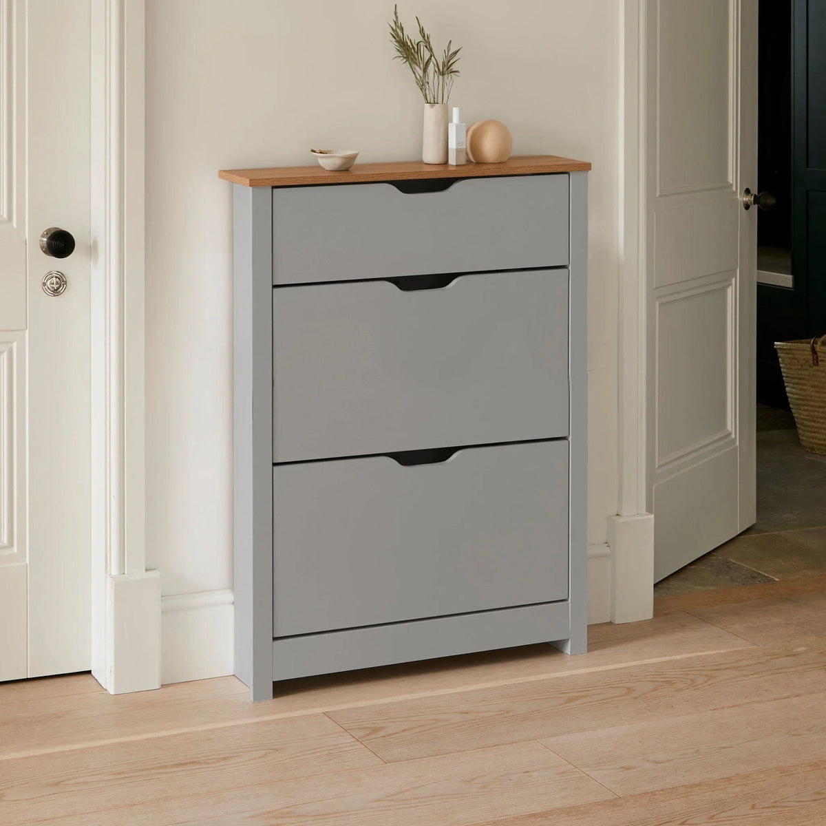 Windsor Shoe Cabinet - 3 Door - Grey