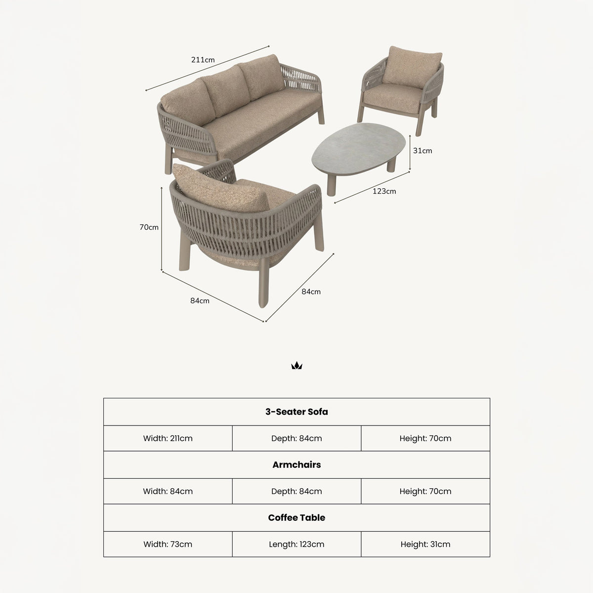 Zuro 5 Seater Lounging Set with Coffee Table