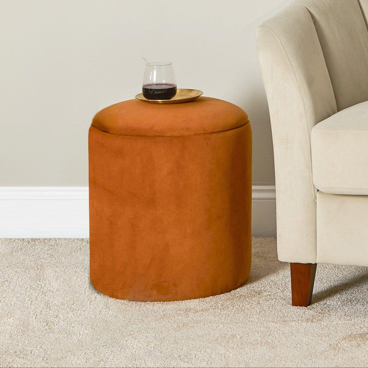 Outlet - Abigail Storage Pouffe/Footstool - Burnt Orange