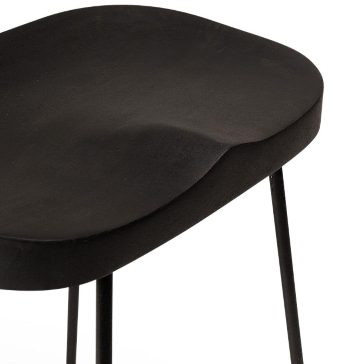 Aiden Black Mango Wood Backless Bar Stools - Set of 2 - Black Iron Legs