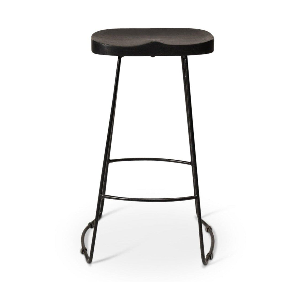 Aiden Black Mango Wood Backless Bar Stools - Set of 2 - Black Iron Legs