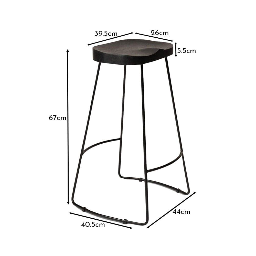Aiden Black Mango Wood Backless Bar Stools - Set of 2 - Black Iron Legs