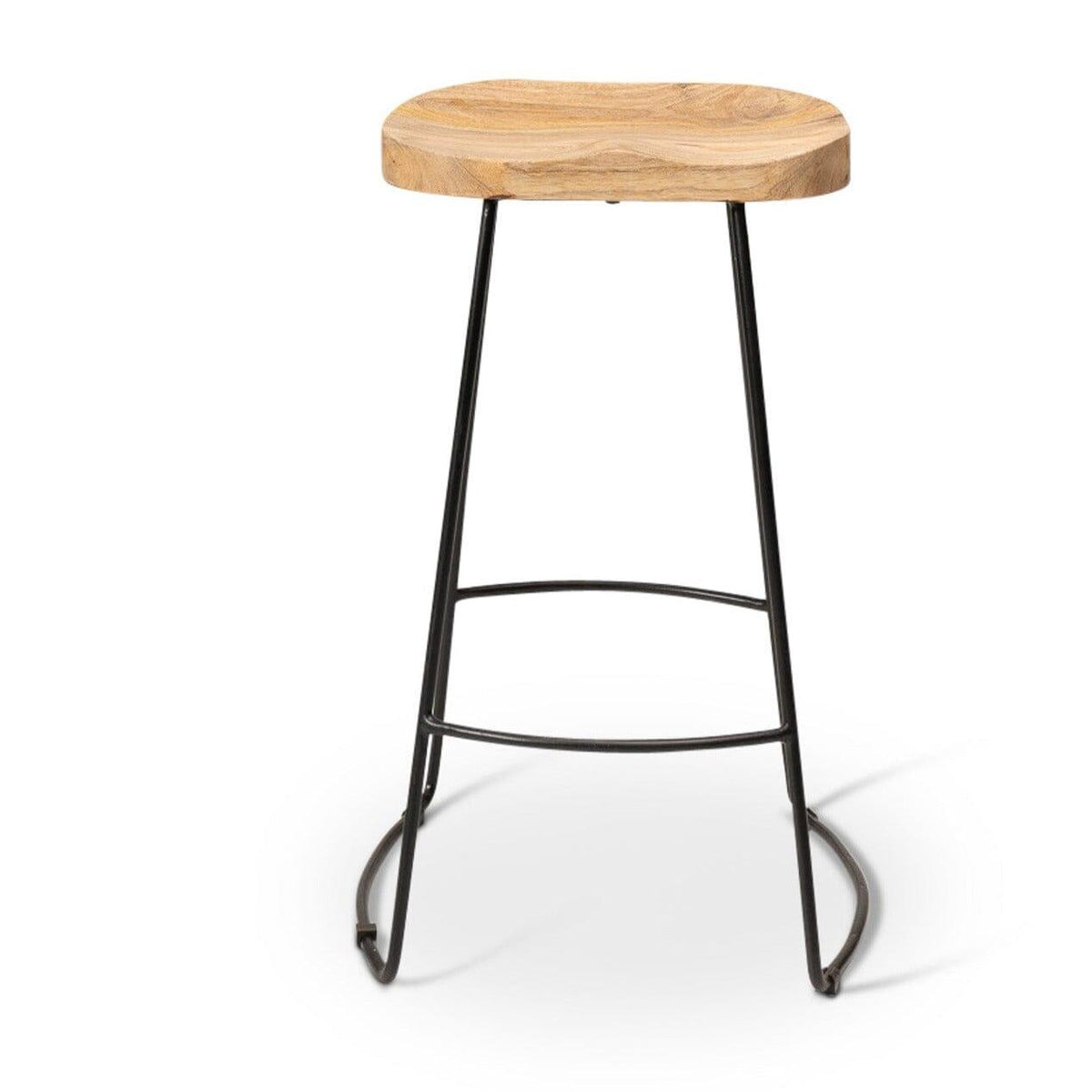 Aiden Natural Mango Wood Backless Bar Stools - Set of 2 - Black Iron Legs