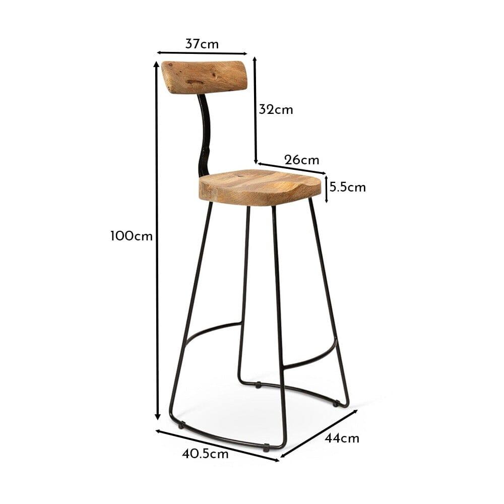 Aiden Natural Mango Wood Bar Stools - Set of 2 - Black Iron Legs