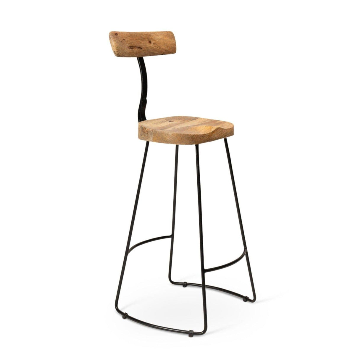 Aiden Natural Mango Wood Bar Stools - Set of 2 - Black Iron Legs