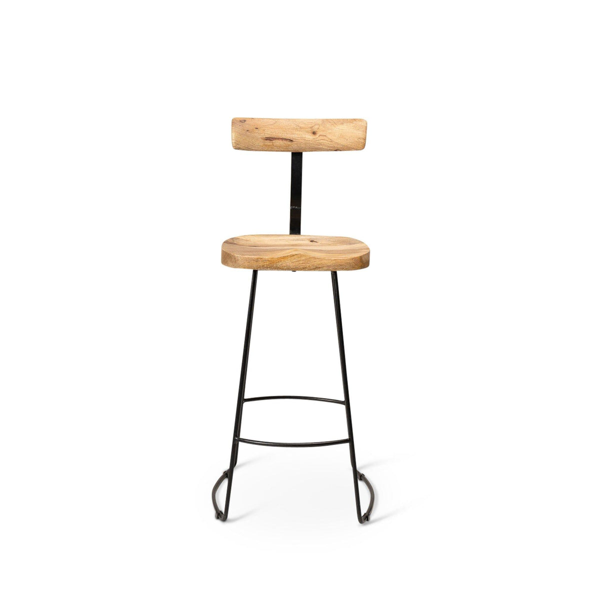 Aiden Natural Mango Wood Bar Stools - Set of 2 - Black Iron Legs