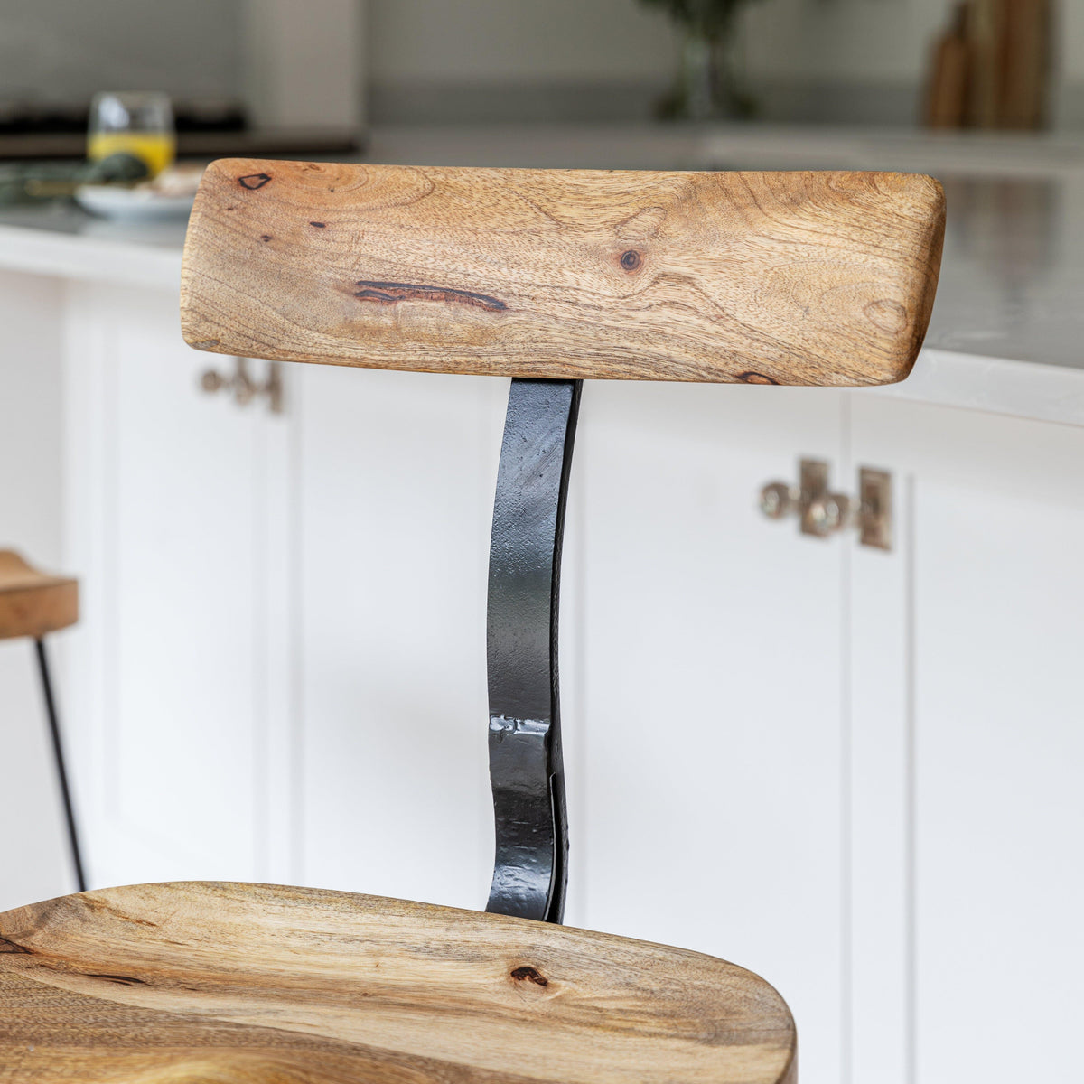 Aiden Natural Mango Wood Bar Stools - Set of 2 - Black Iron Legs