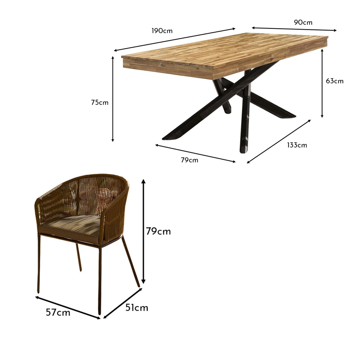 Amelia 8 Seater Wooden Garden Dining Set with 8 Hali Green Chairs - White Acacia with Black Legs
