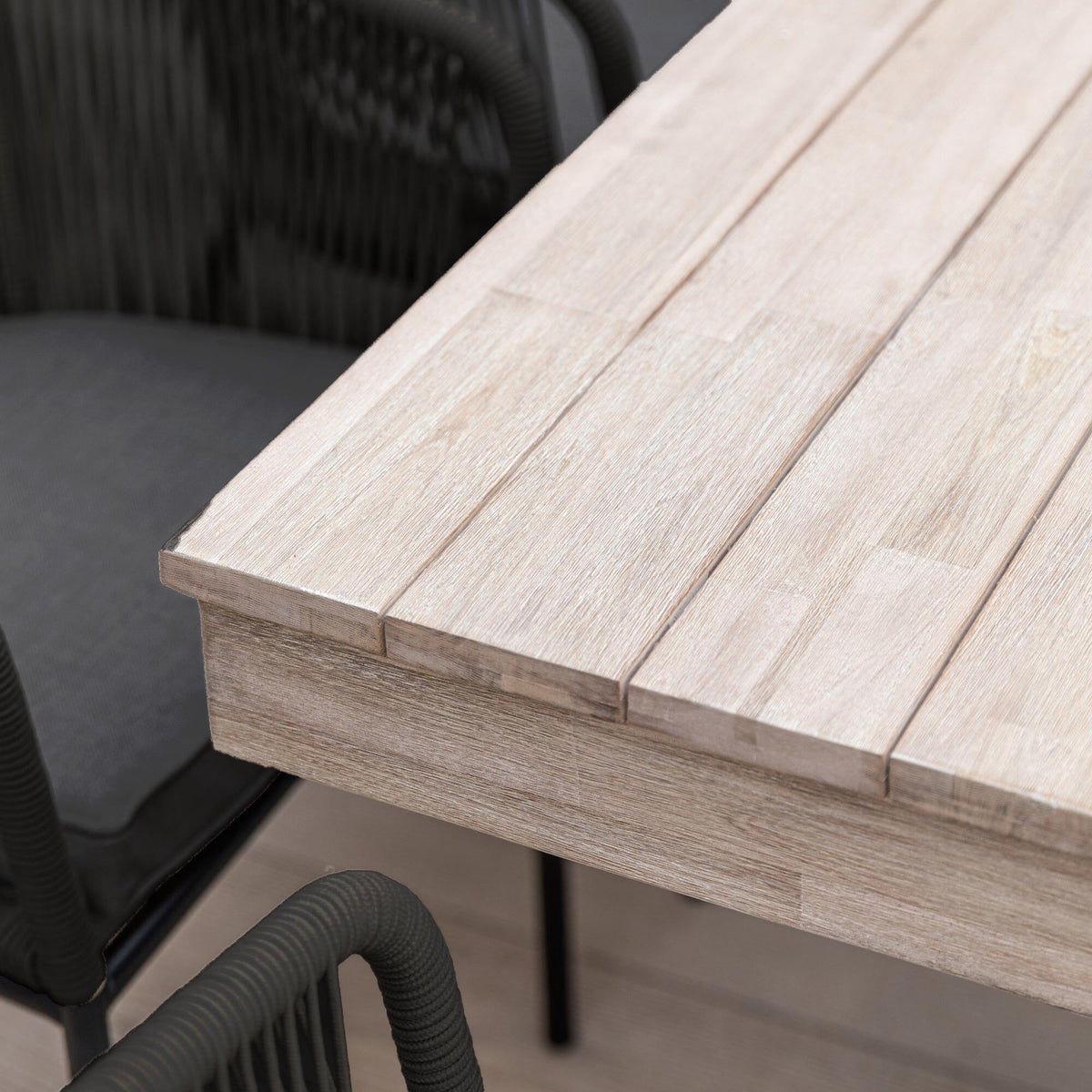 Amelia 8 Seater Wooden Garden Dining Set with 8 Hali Black Chairs - Light Brushed Acacia with Black Legs