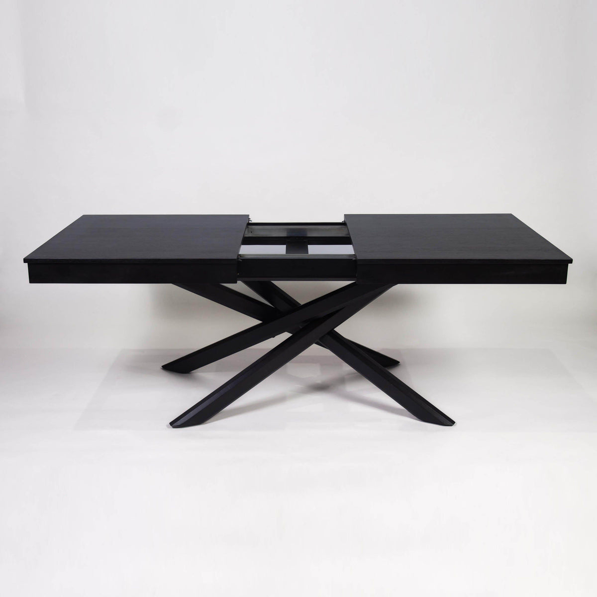 Amelia Black Extendable Dining Table Set - 6 Seater - Freya Sand Carver Chairs - Black Legs