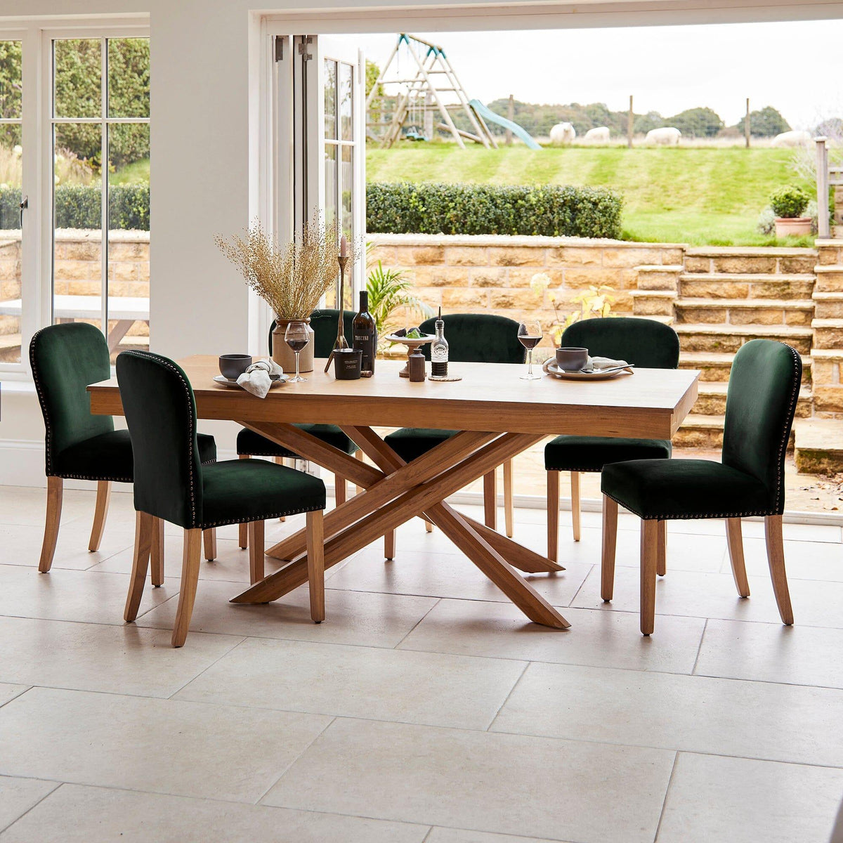 Outlet - Edward Dining Chairs - Set of 2 - Green & Light Wood