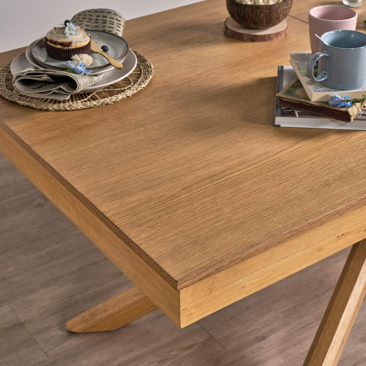 Amelia Oak Extendable Dining Table Set - 6 Seater - Mabel Oak Spindle Back Chairs