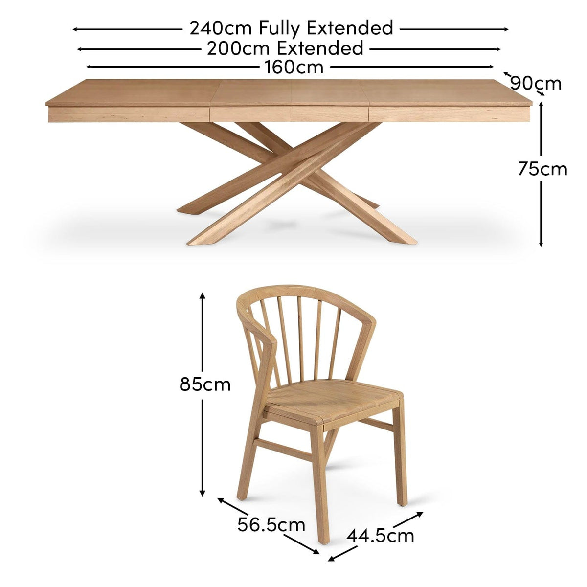 Amelia Pale Oak Extendable Dining Table Set - 6 Seater - Pale Oak Spindle Back Chairs