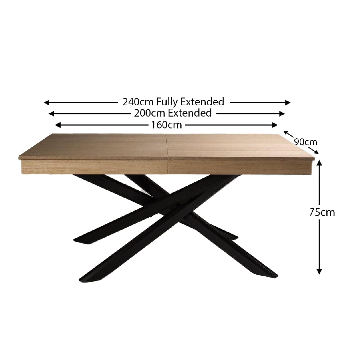 OUTLET - Amelia Oak Wood Dining Table - Extendable - Black Legs