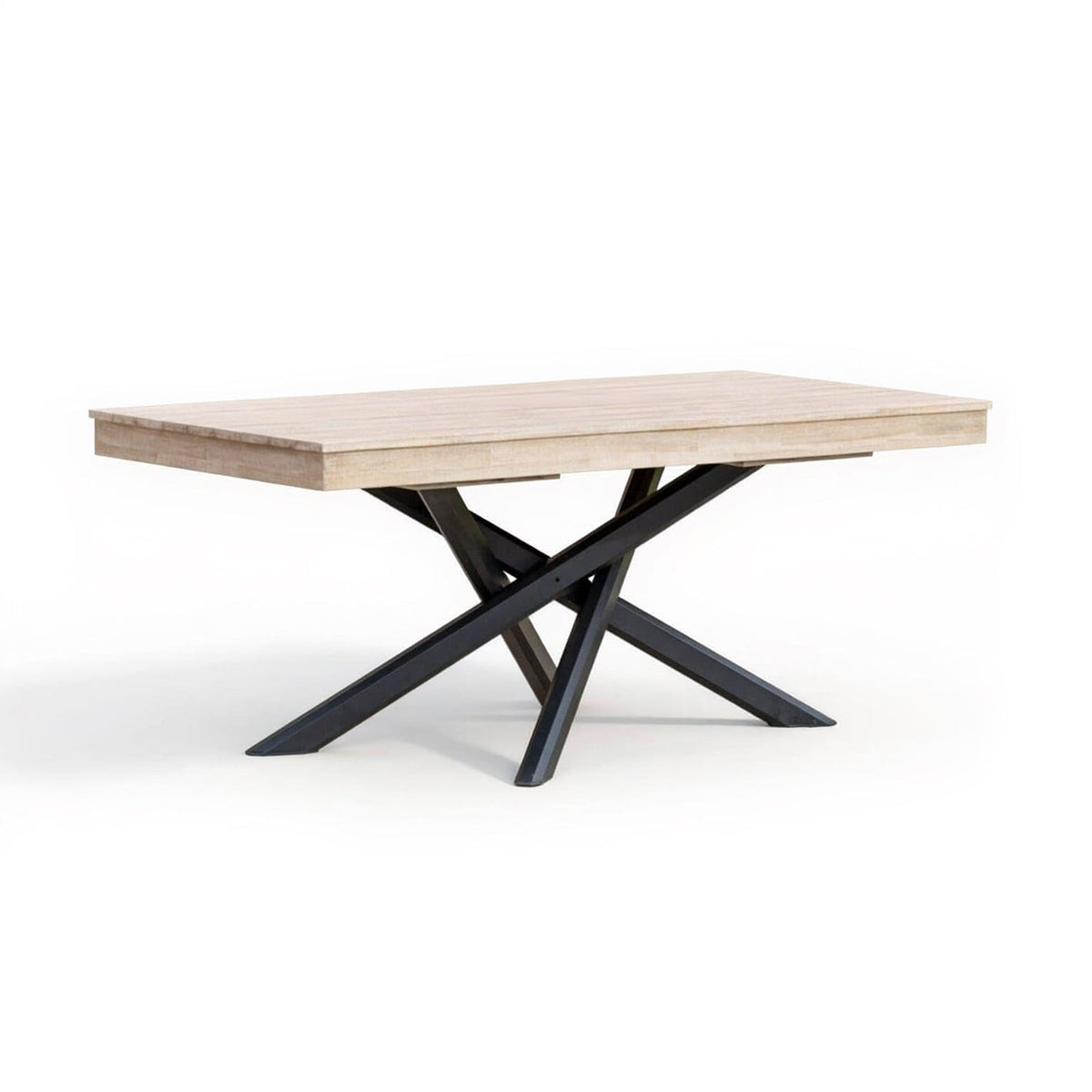 Amelia Outdoor Dining Table in Light Brushed Acacia Wood with Black Metal Legs