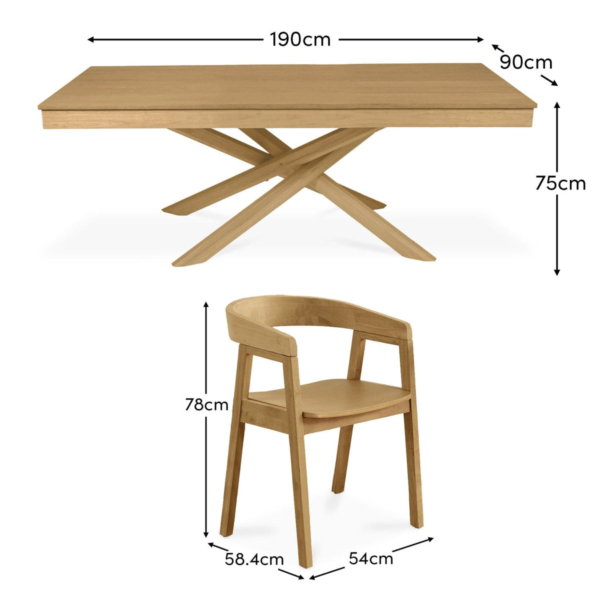 Amelia Pale Oak Dining Table Set - 6 Seater - Pale Oak Armchairs