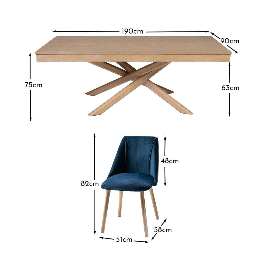 Amelia Whitewash Dining Table Set - 6 Seater - Freya Blue Dining Chairs - Whitewash Oak Legs