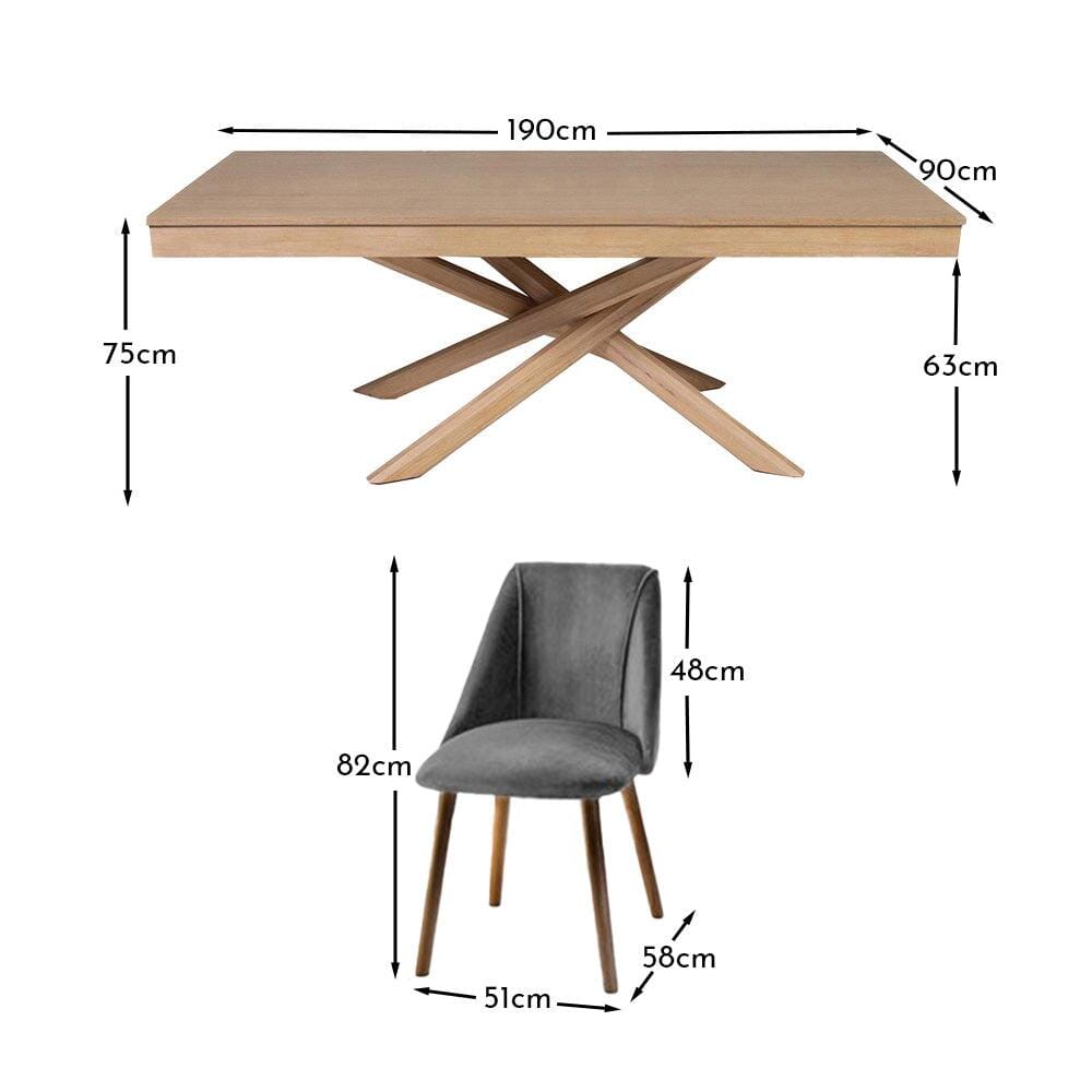 Amelia Whitewash Dining Table Set - 6 Seater - Freya Grey Dining Chairs - Whitewash Oak Legs