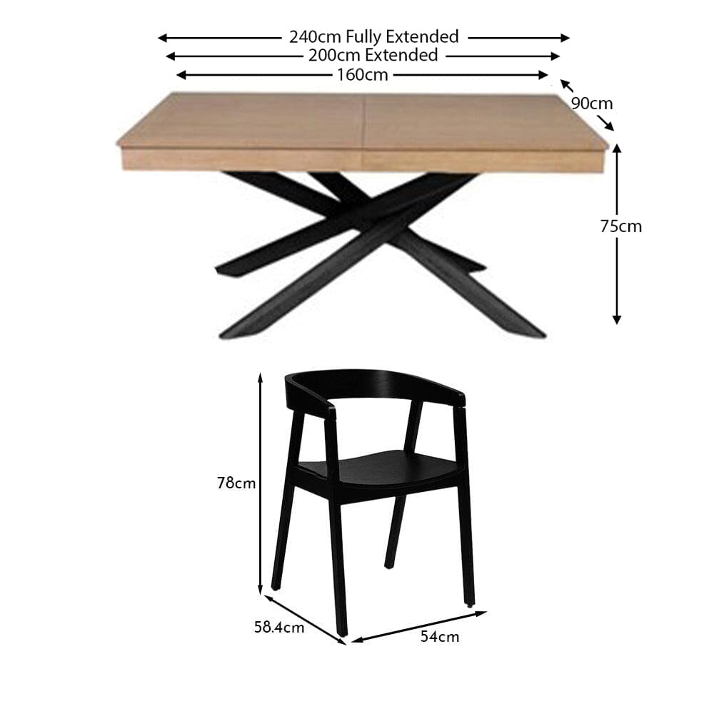 Amelia Whitewash Extendable Dining Table Set - 6 Seater - Ella Black Armchairs