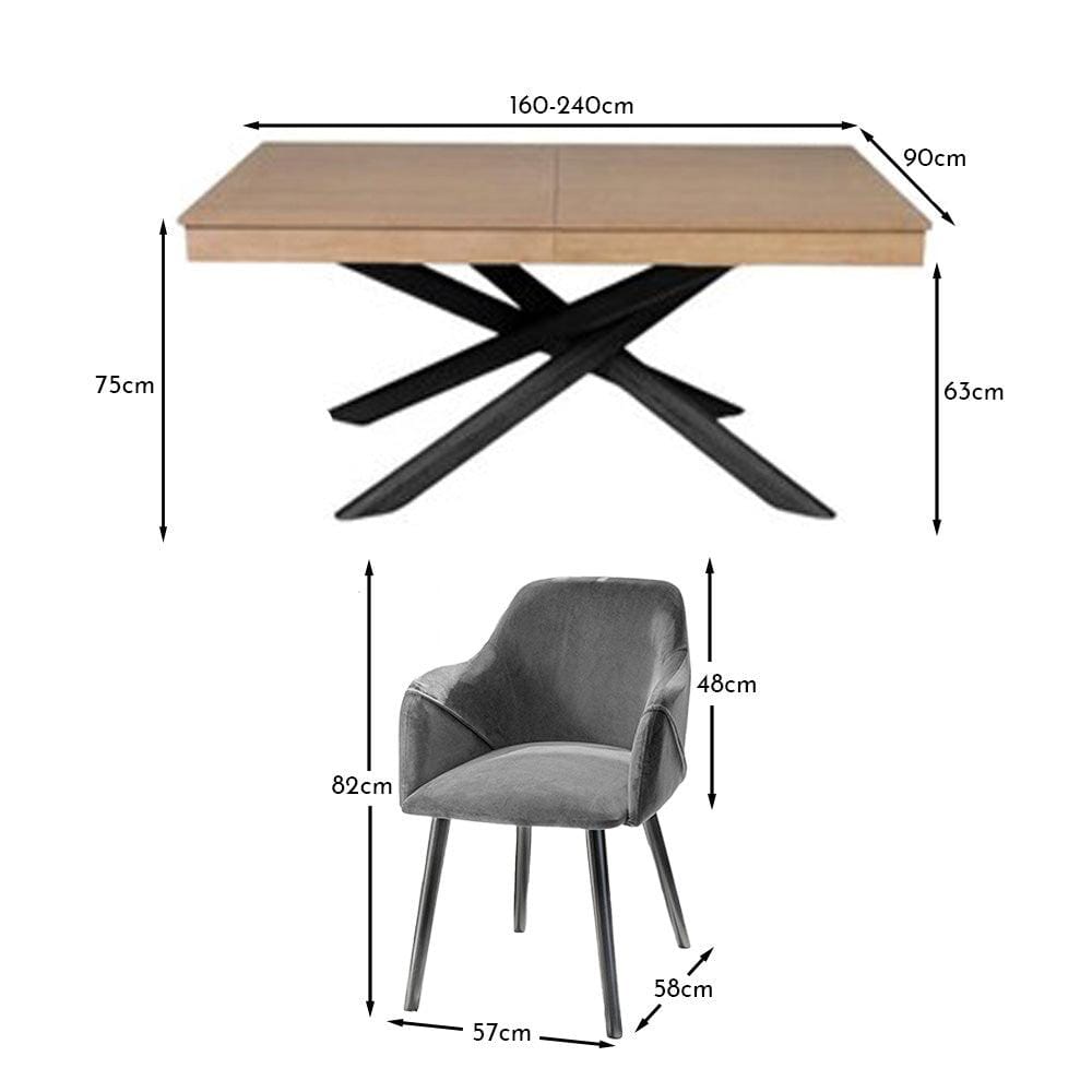 Amelia Whitewash Extendable Dining Table Set - 6 Seater - Freya Grey Carver Chairs - Black Legs