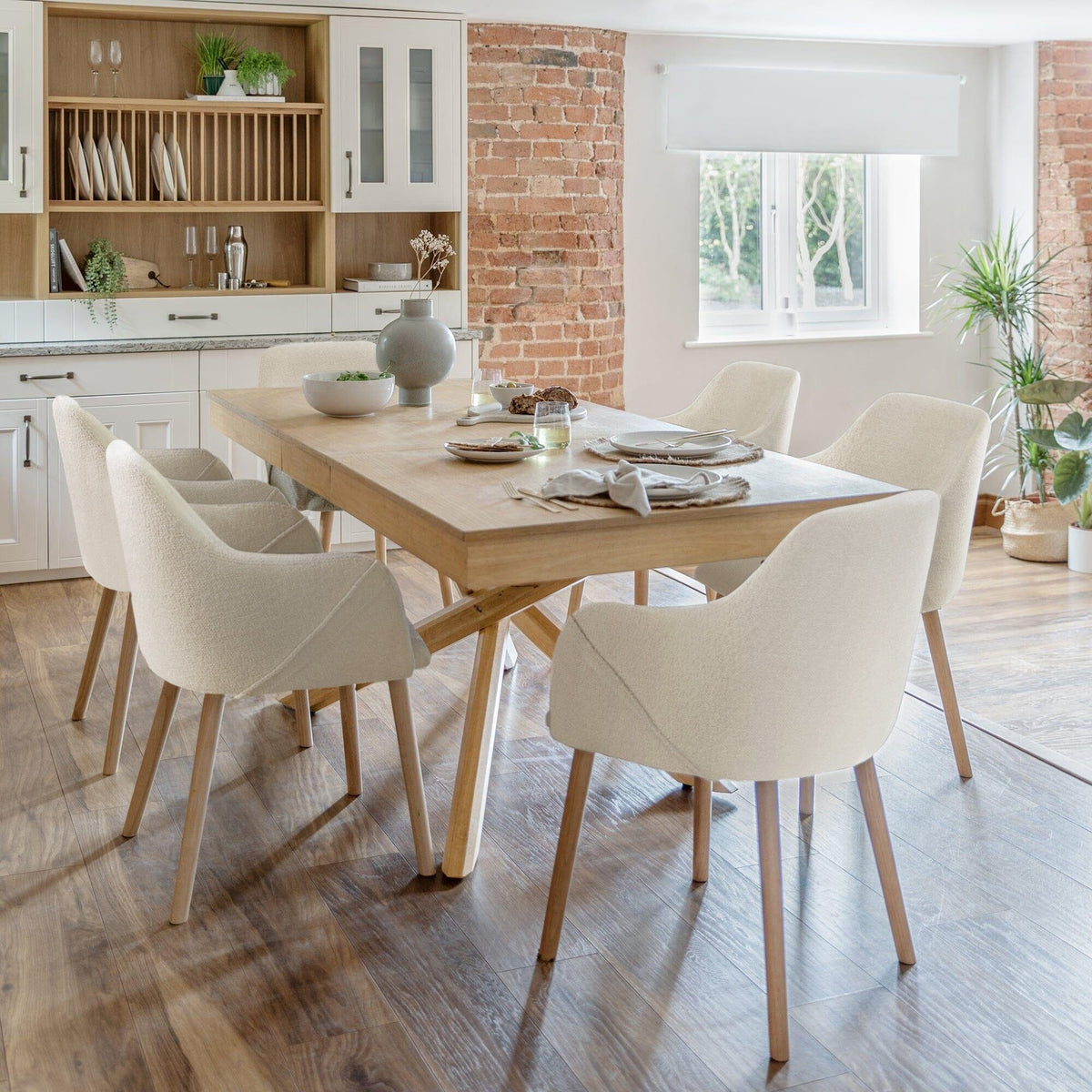 Freya Boucle Armchairs - Set of 2 - Whitewash Oak Legs