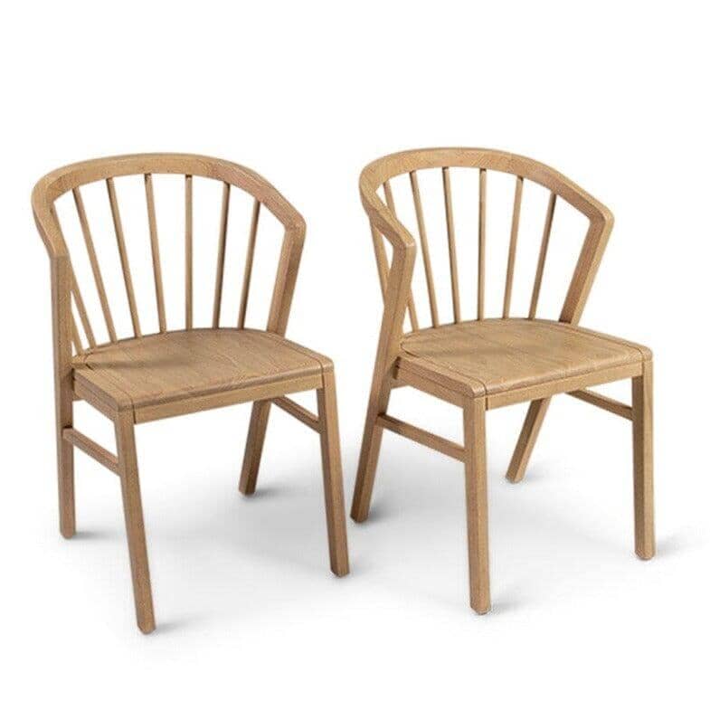 Amelia Pale Oak Dining Table Set with Black Legs - 6 Seater - Mabel Pale Oak Spindle Back Chairs