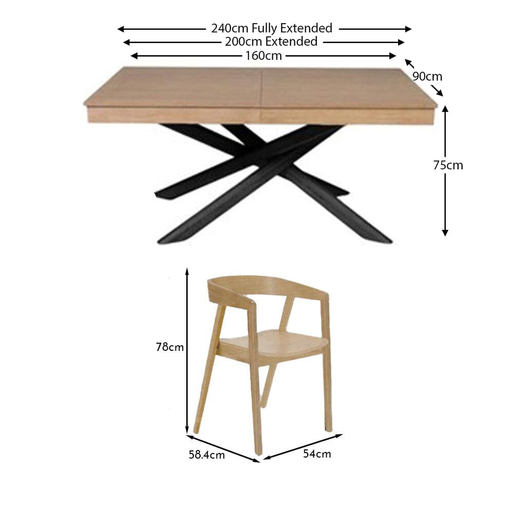 Amelia Whitewash Extendable Dining Table Set - 6 Seater - Ella Pale Oak Armchairs