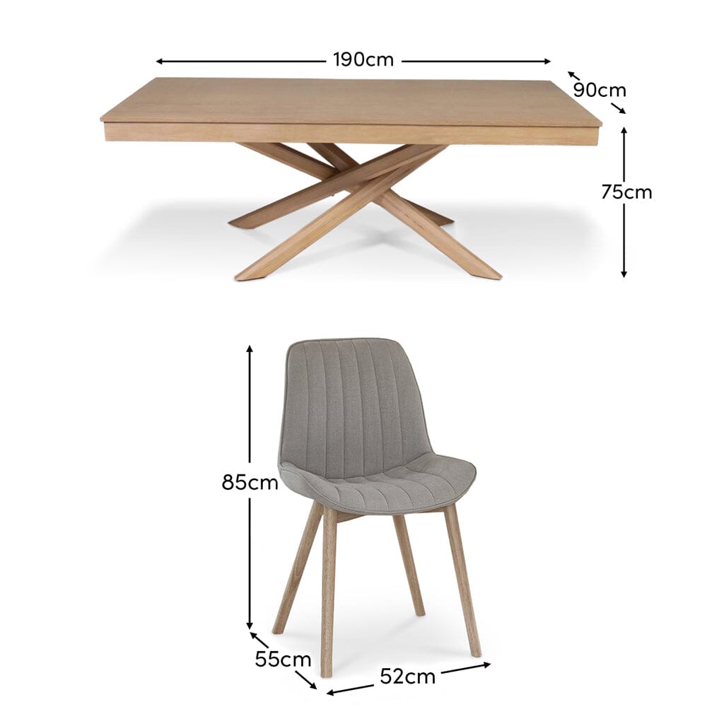 Amelia Whitewash Dining Table Set - 6 Seater - Bella Cloud Grey Dining Chairs - Whitewash Legs