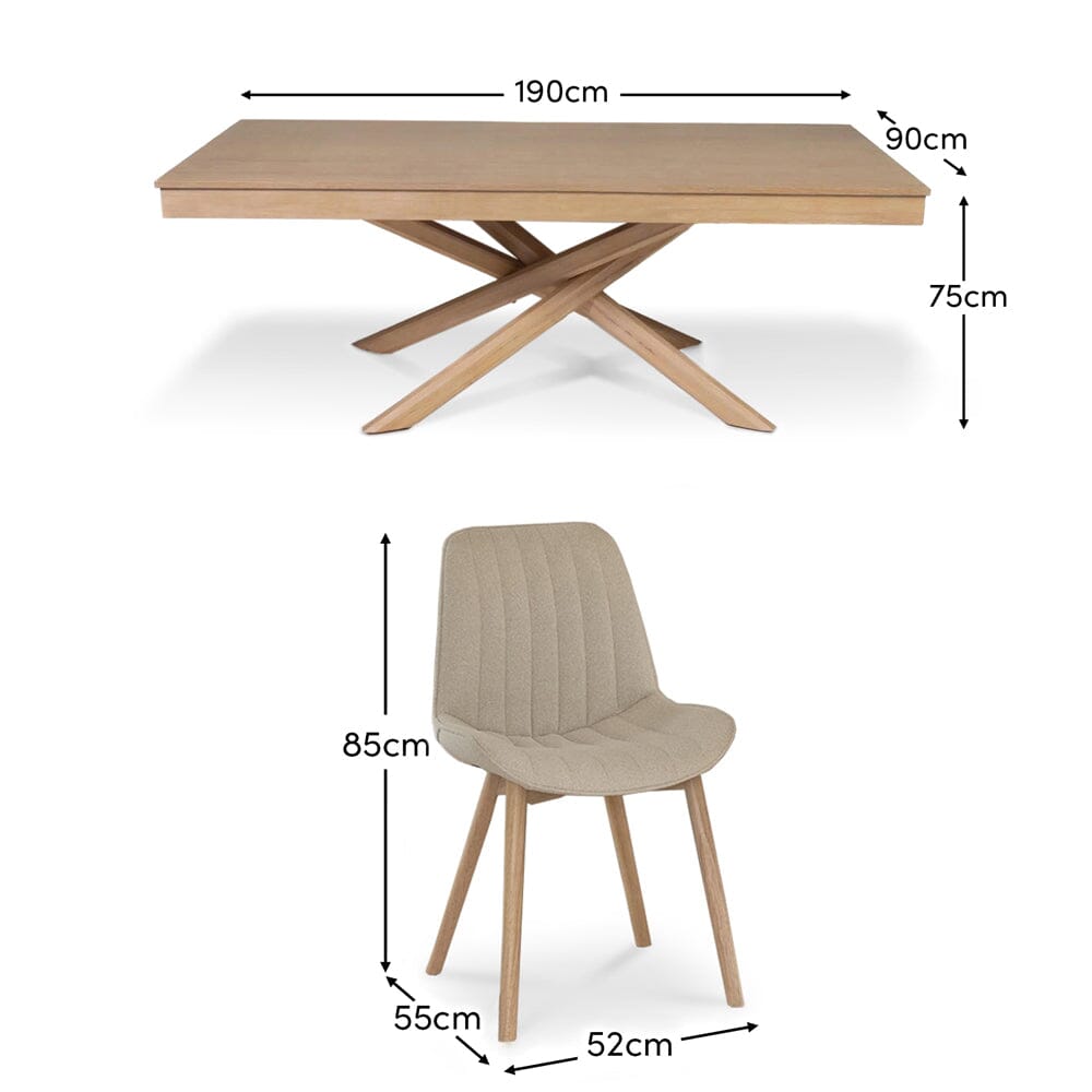 Amelia Whitewash Dining Table Set - 6 Seater - Bella Light Beige Boucle Dining Chairs - Whitewash Legs