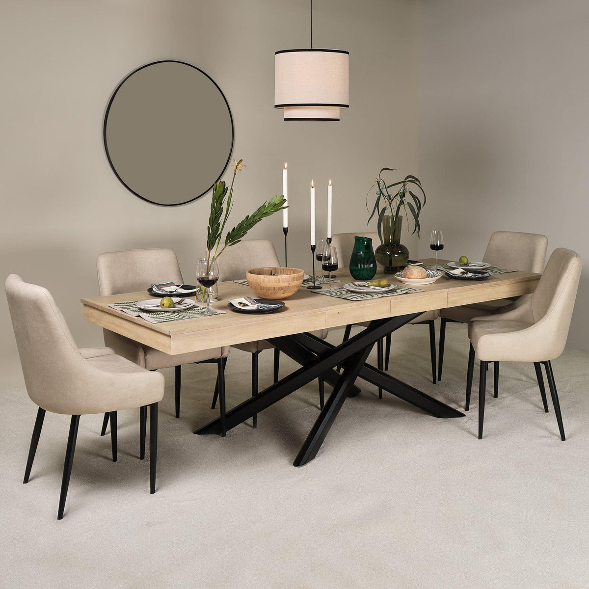 Amelia Whitewash Wood Dining Table - Extendable - Black Legs