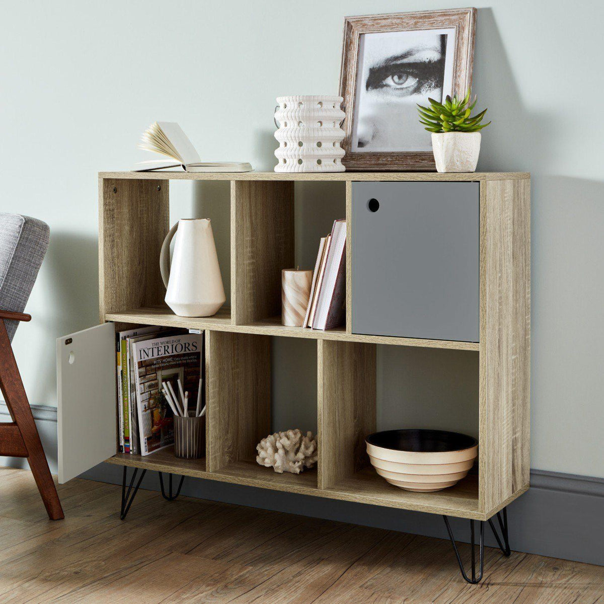 Anderson Cube Storage Unit - Oak Effect with Grey Cupboards
