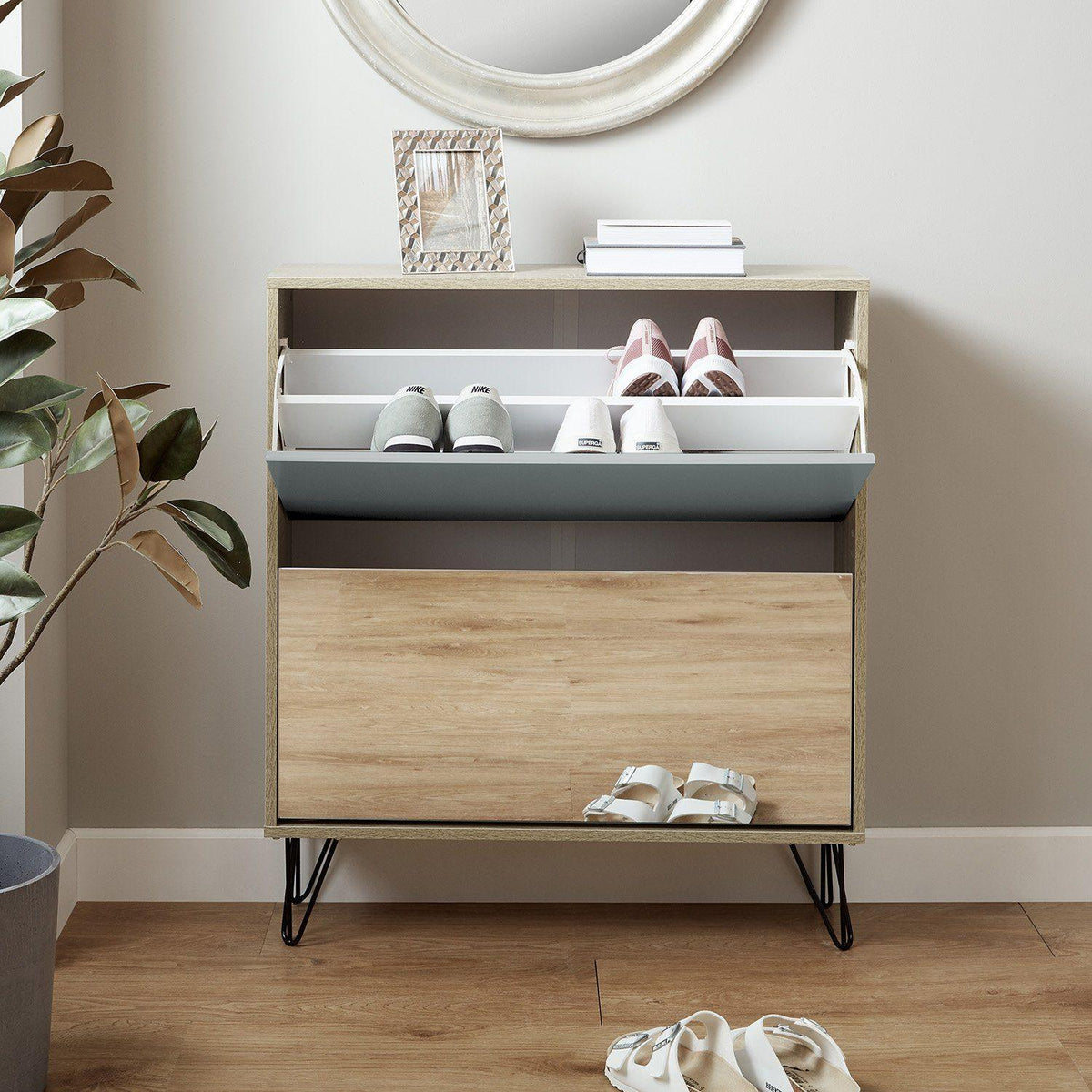 Anderson Shoe Cabinet - 2 Door - Oak Effect & Grey