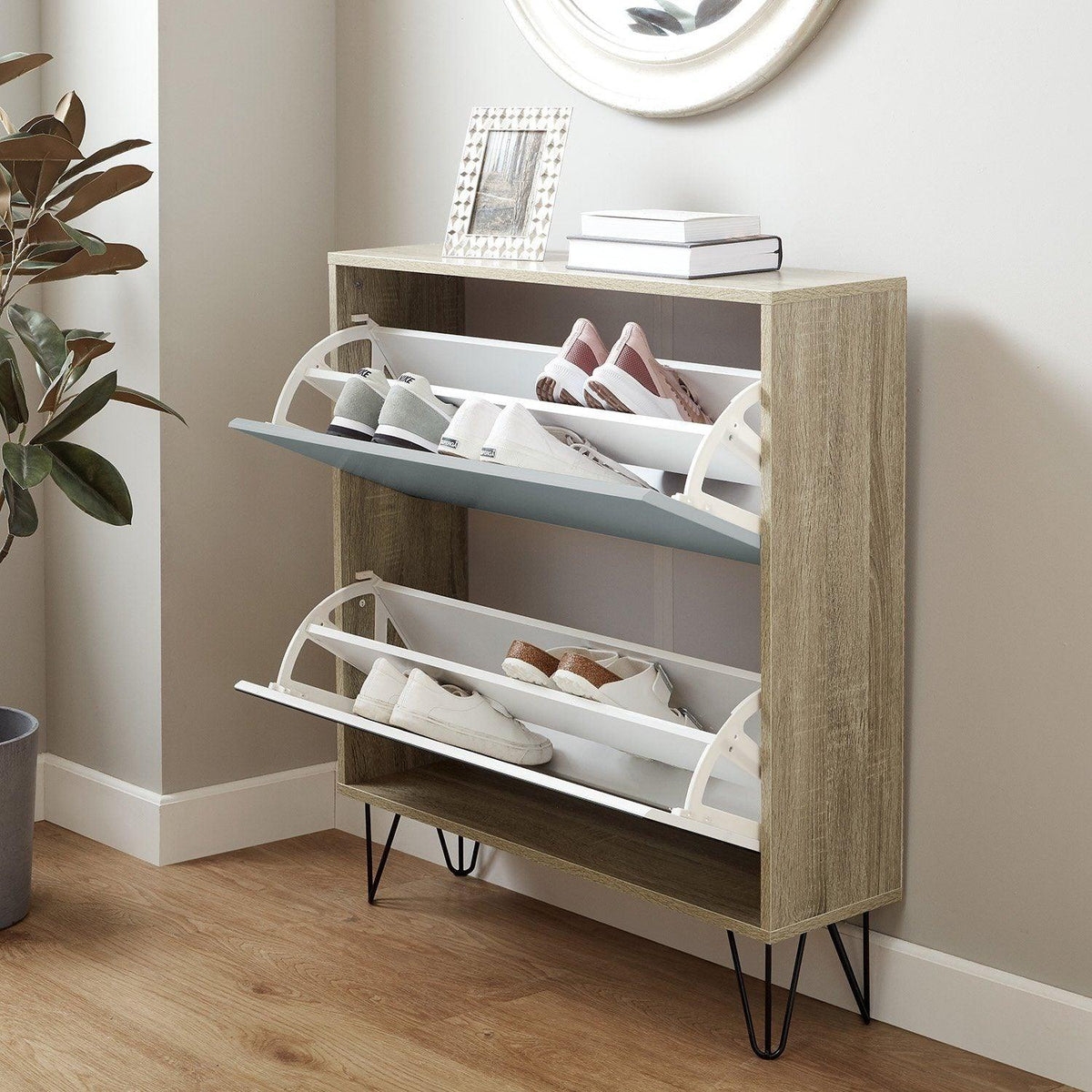 Anderson Shoe Cabinet - 2 Door - Oak Effect & Grey