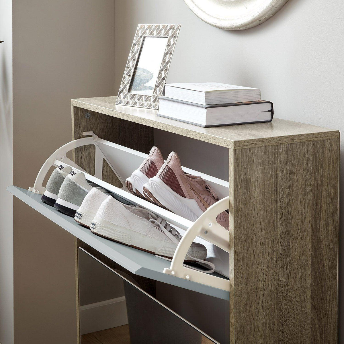 Anderson Shoe Cabinet - 2 Door - Oak Effect & Grey