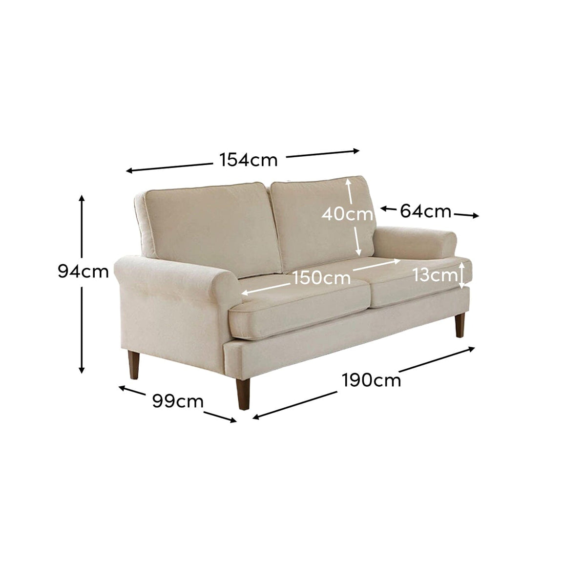 Annabelle 3 Seater Sofa - Natural Ivory with Dark Oak Legs