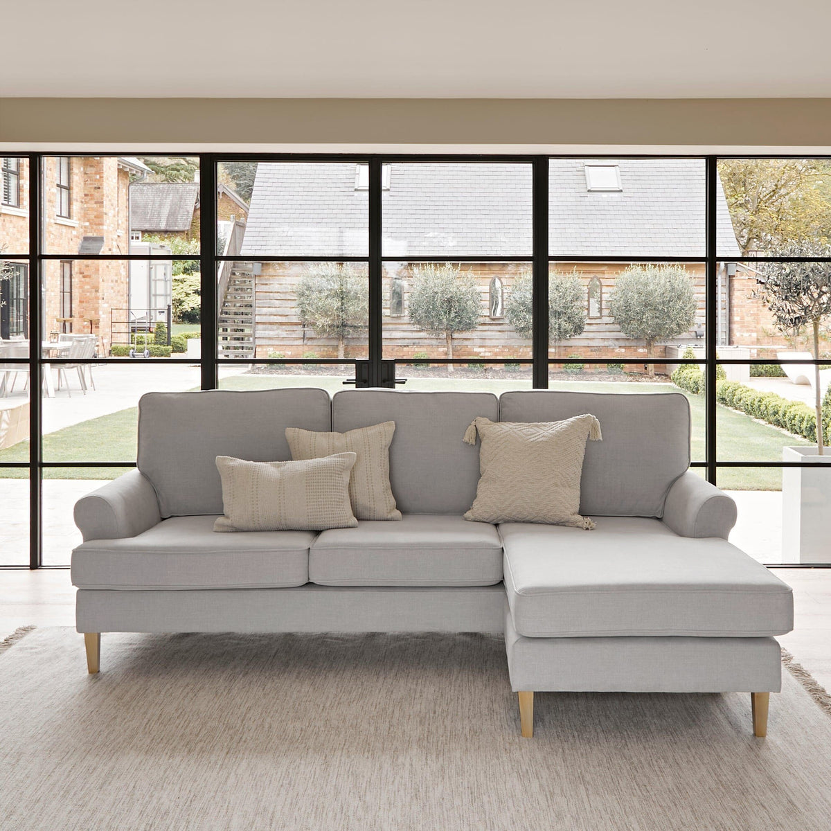 OUTLET - Annabelle Chaise Corner Sofa - Cloud Grey with Pale Oak Legs